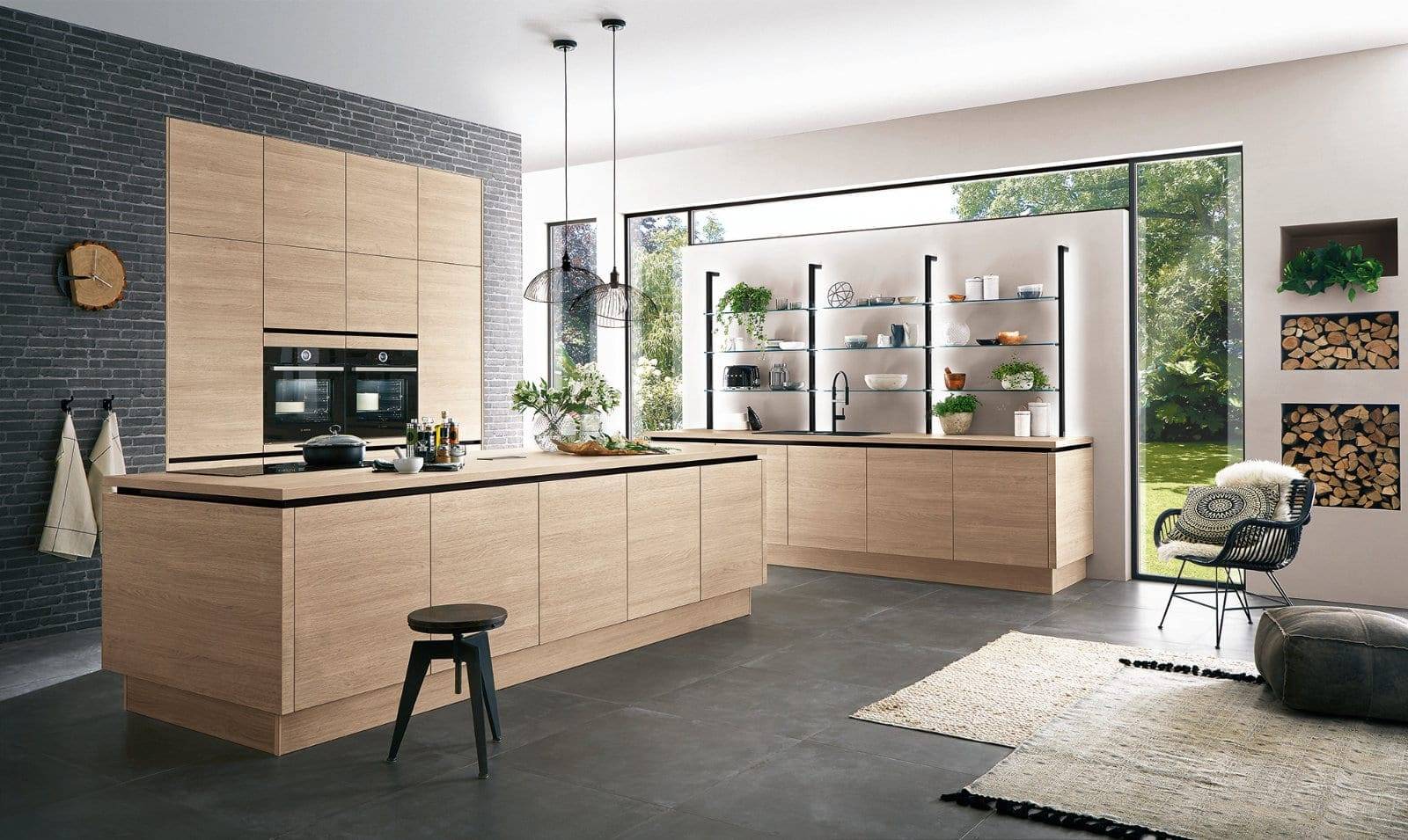 Nobilia Modern Handleless Wood Open Plan Kitchen With Island 2021 1 | MAS Kuchen, Reading