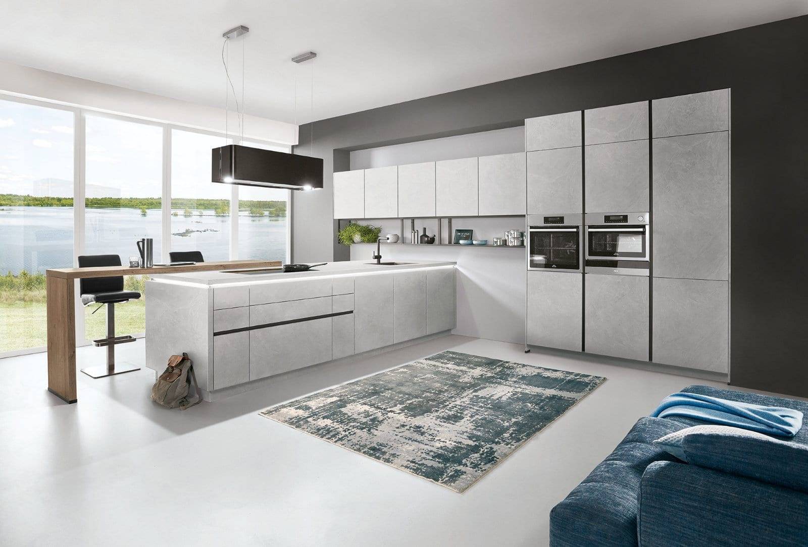 Nobilia Grey Stone Handleless Open Plan Kitchen 2021 1 | MAS Kuchen, Reading