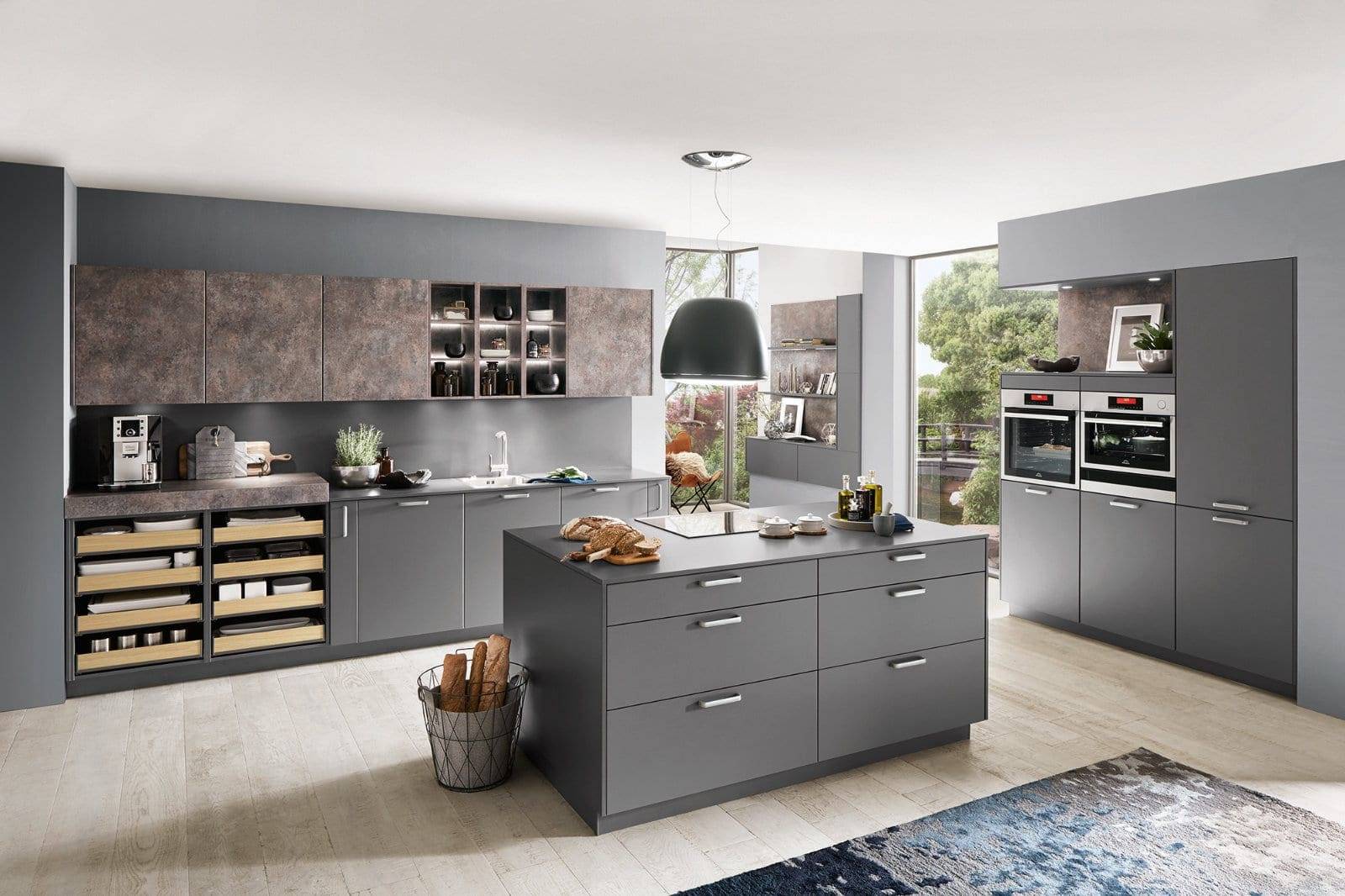 Nobilia Matt Grey Wood L Shaped Compact Kitchen 2021 | MAS Kuchen, Reading