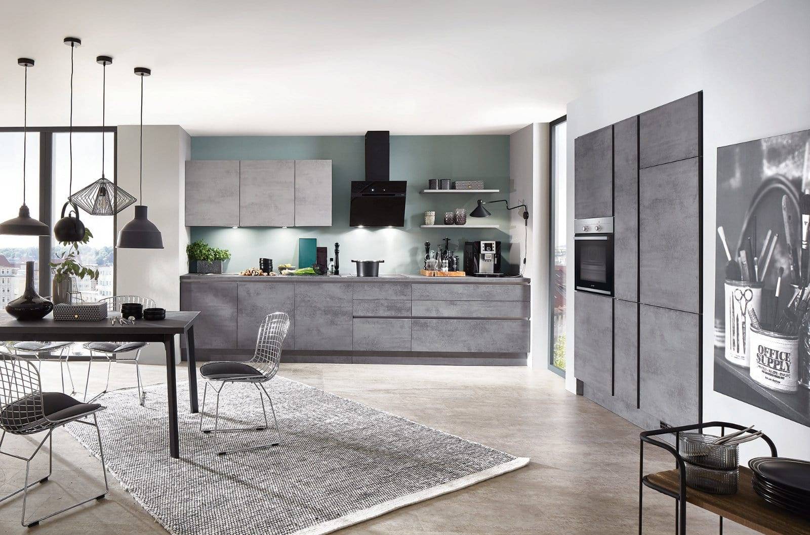 Nobilia Modern Concrete Handleless Open Plan Kitchen 2021 1 | MAS Kuchen, Reading