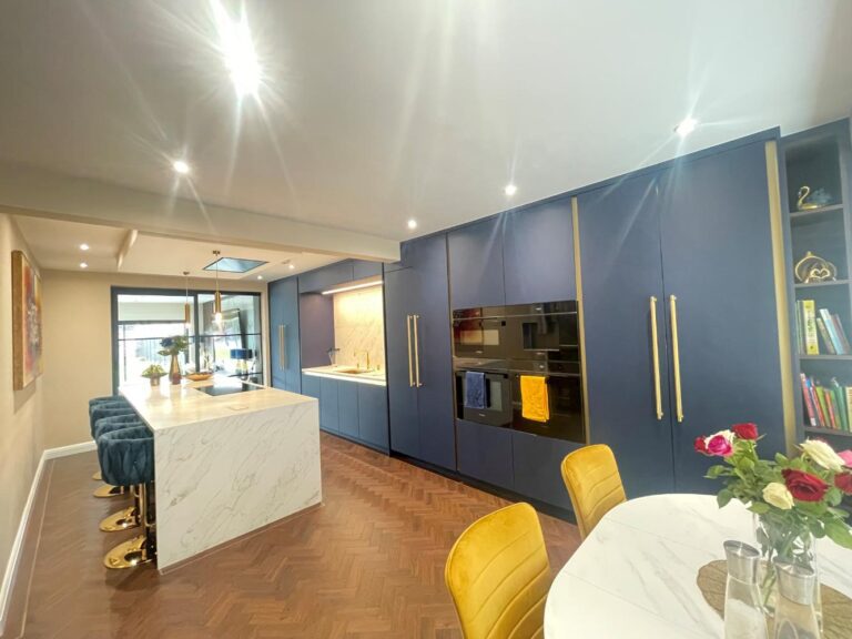 Chic Midnight Blue Kitchen with Gold Flair