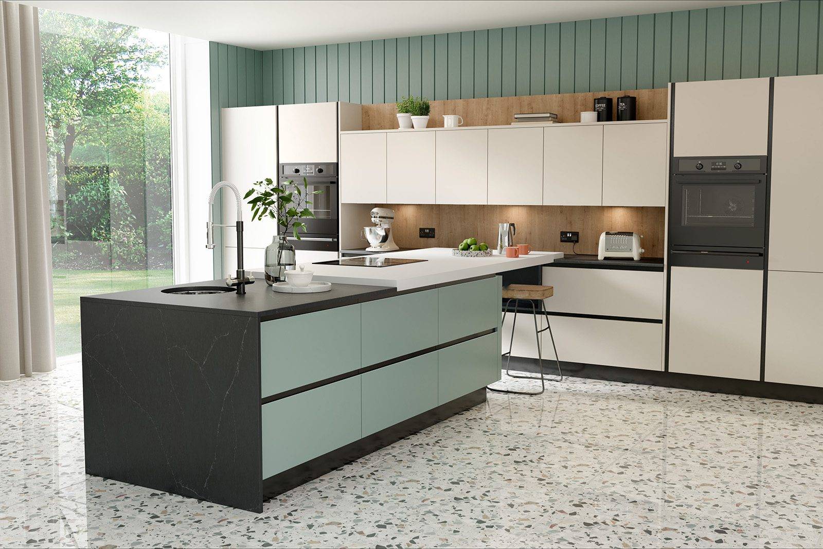 Oblique Painted Steel Blue And Limestone | Net Kitchens, Walthamstow
