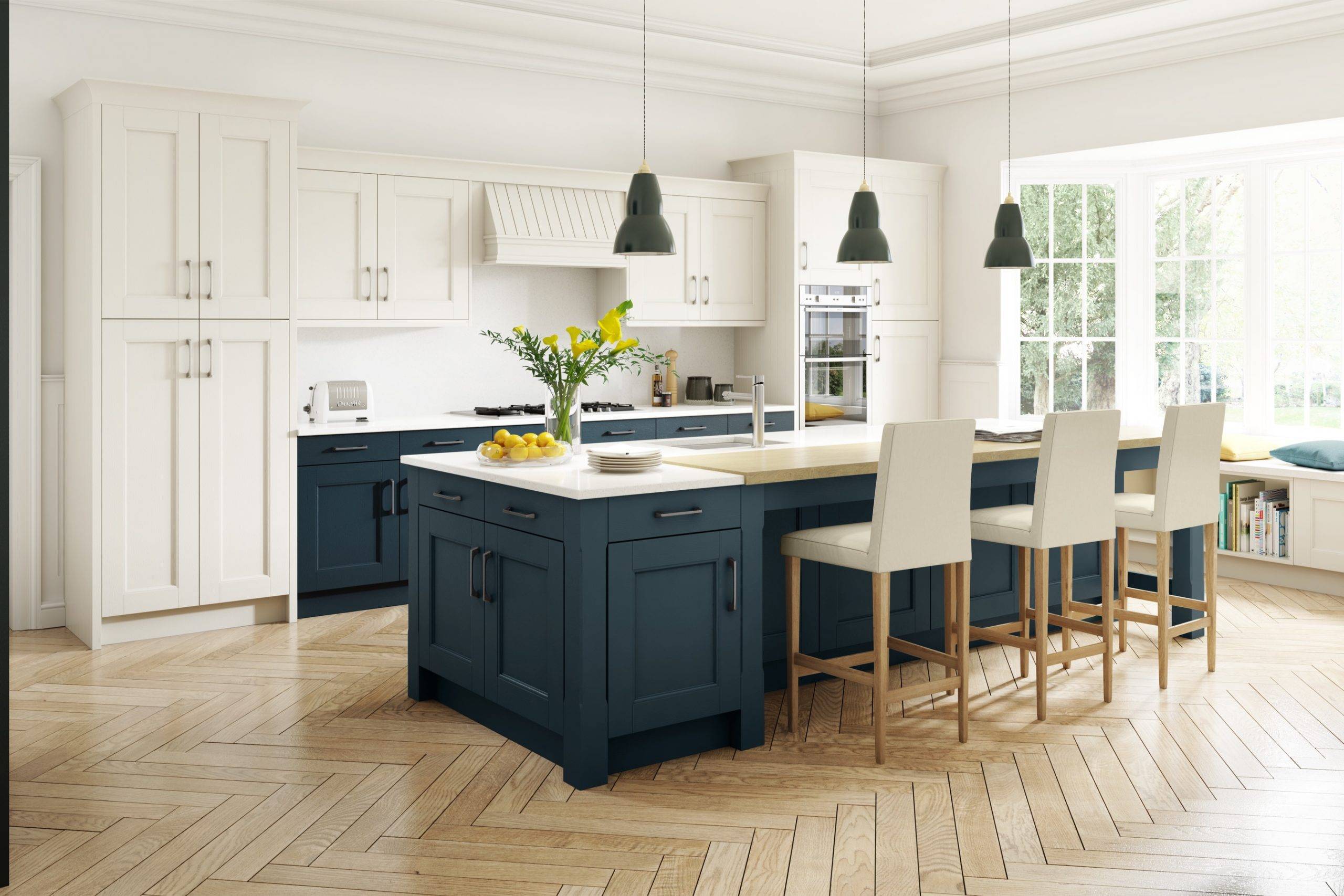 Stately Shaker Painted Ivory Oxford Blue | Net Kitchens, Walthamstow