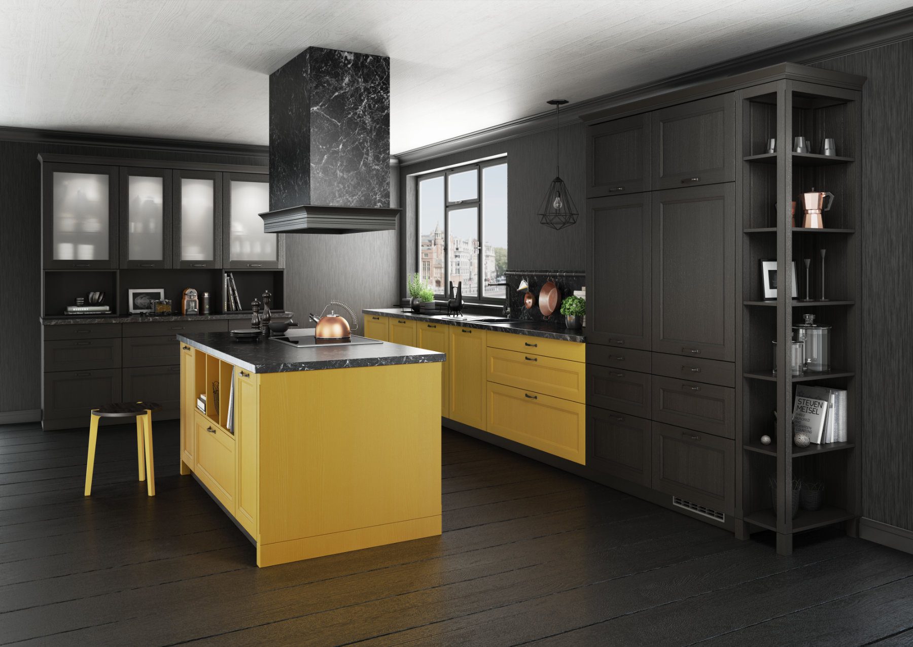 Bauformat Black Yellow Shaker L Shaped Kitchen With Island | Torben Schmid Kitchens, Truro