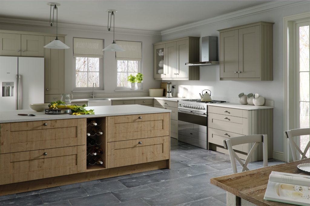 Daval Modern Country Kitchen With Wood Island | Torben Schmid Kitchens, Truro