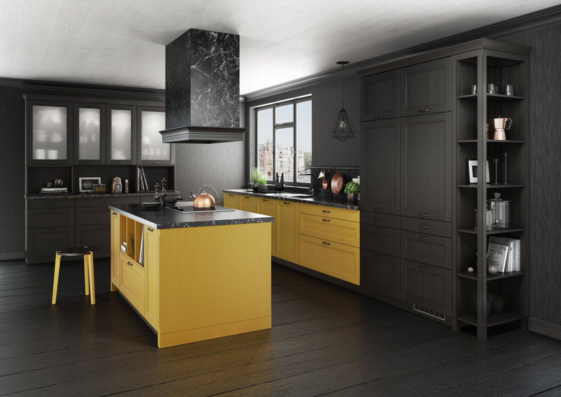 Bauformat Black Yellow Shaker L Shaped Kitchen With Island 1 | Torben Schmid Kitchens, Truro