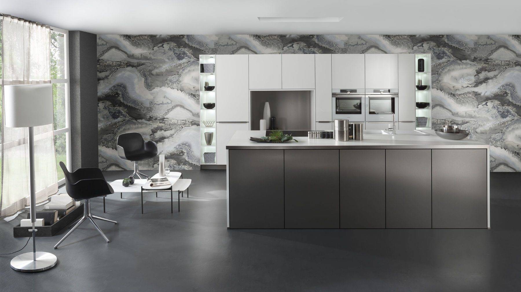 Bauformat Matt White Metallic Effect Kitchen With Island | Torben Schmid Kitchens, Truro