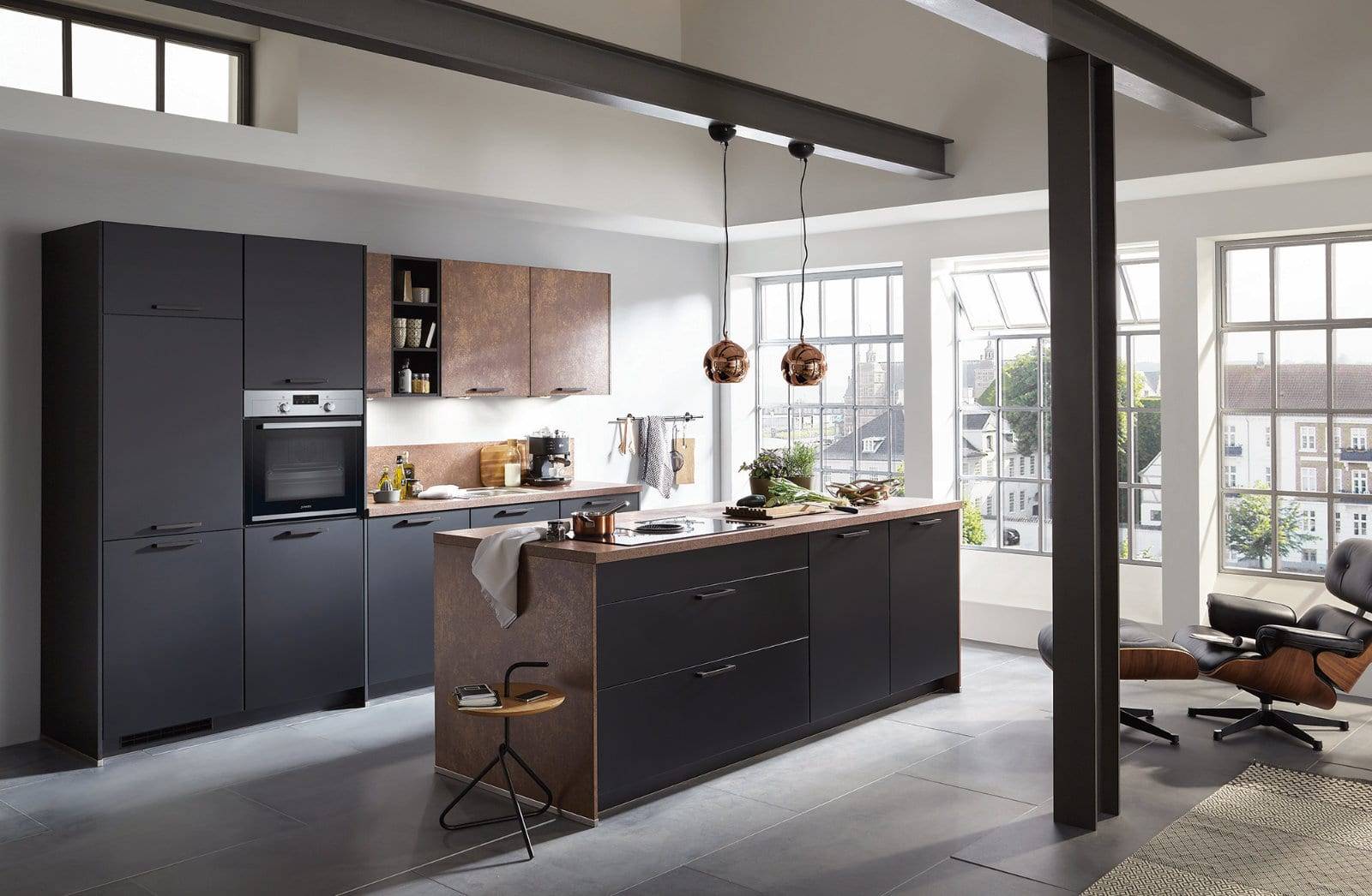 Nobilia Matt Black Bronze Open Plan Kitchen With Island 2021 1 | Lead Wolf, Peterborough