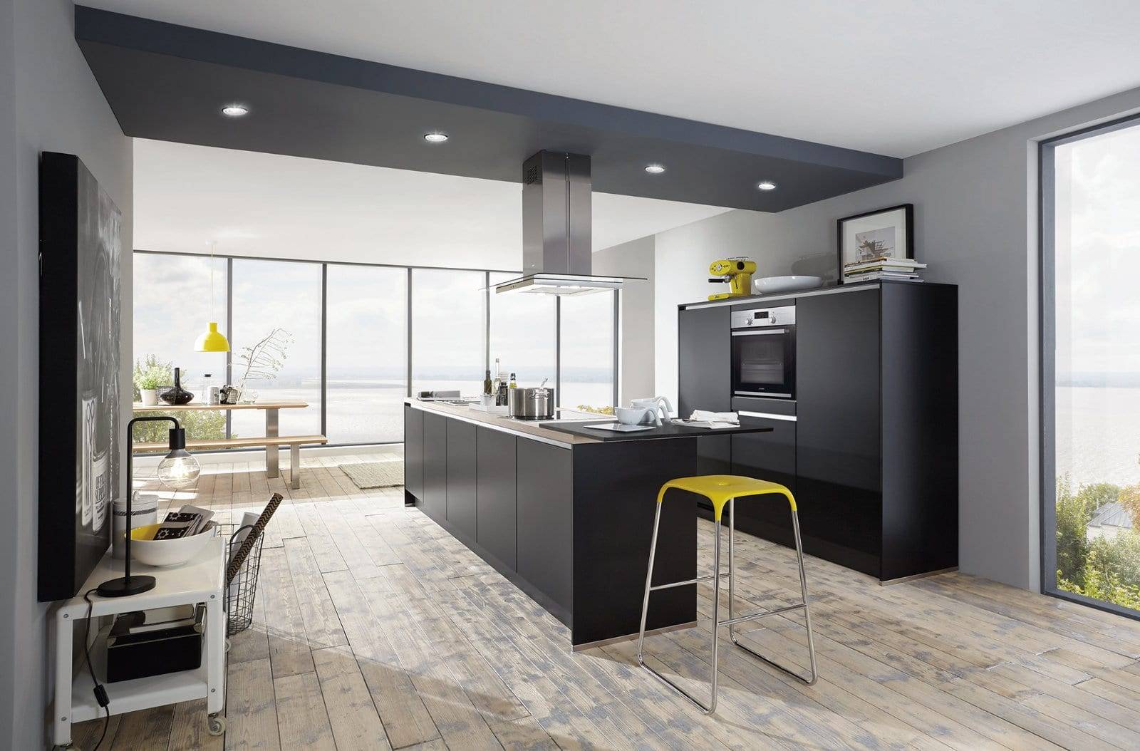 Nobilia Modern Matt Black Handleless Open Plan Kitchen With Island 2021 | Lead Wolf, Peterborough