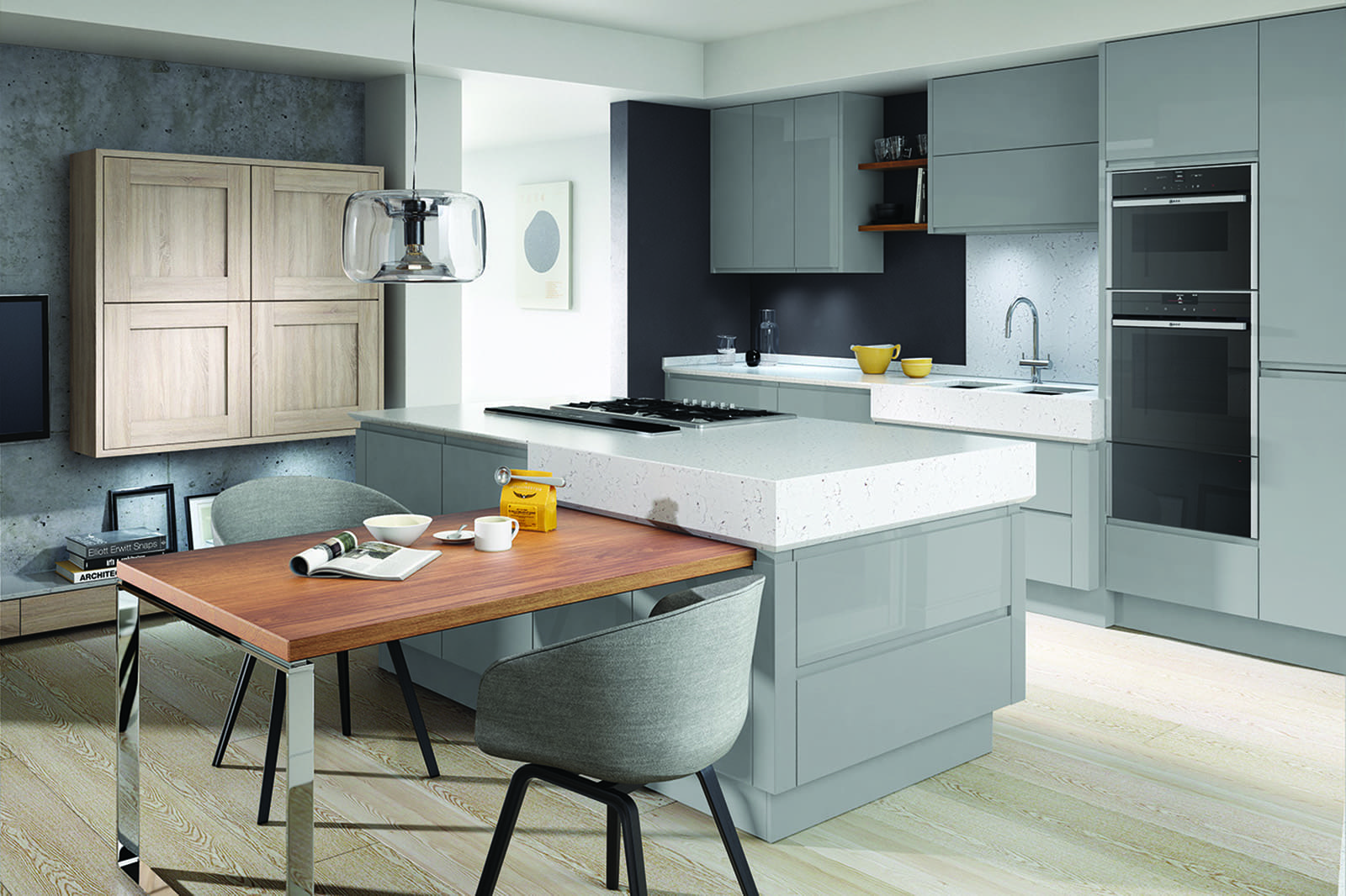 Second Nature Grey Gloss Kitchen With Island | John Willox Kitchen Design, Ellon
