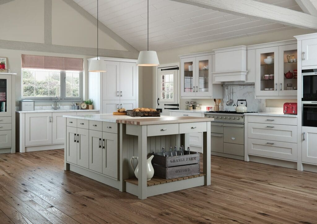 Florence Stone And Light Grey Shaker L Shaped Kitchen With Island 1 | Colourhill, Beeston