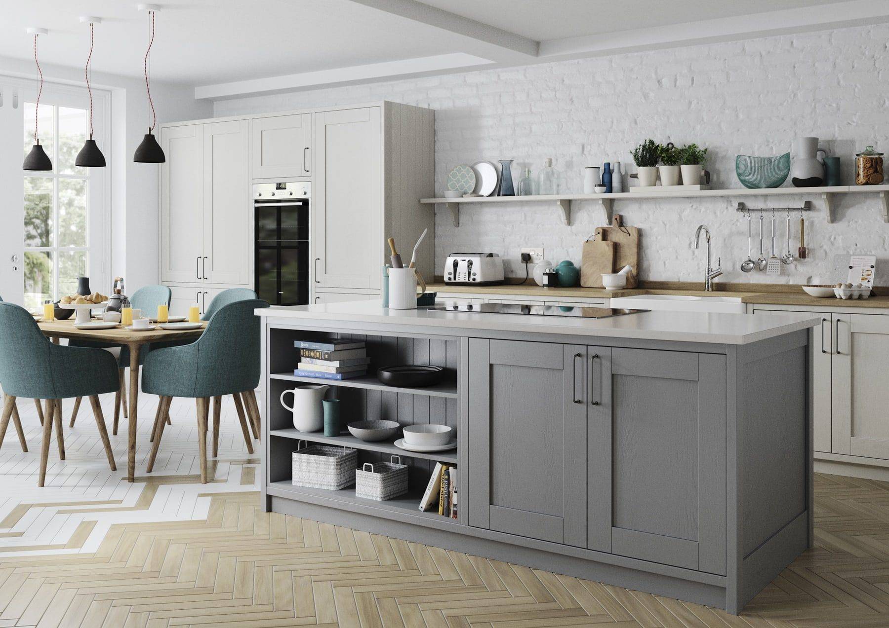 Madison Light Grey And Dust Grey Shaker Open Plan Kitchen | Colourhill, Mansfield