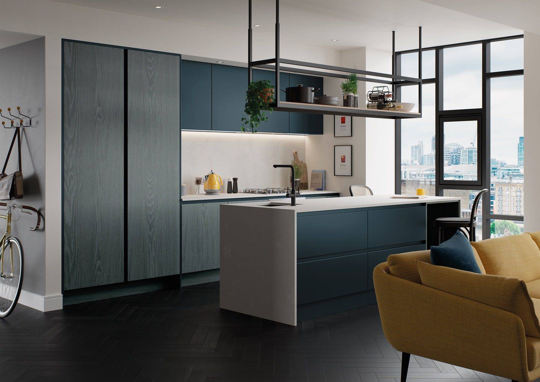 Kelso Pacific Blue And Zola Matte Marine Handleless Kitchen | Colourhill, Mansfield