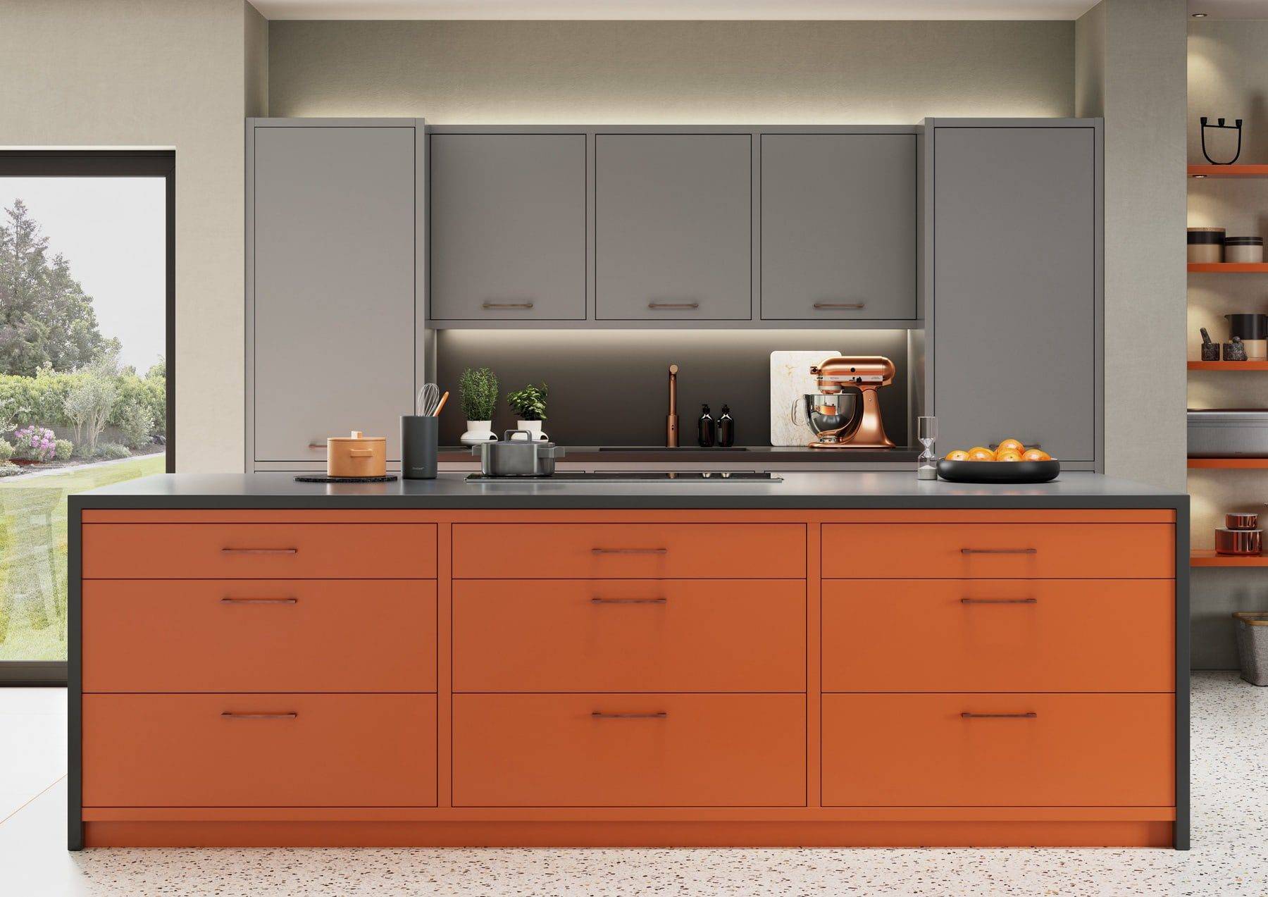 Zola Matte Cms Orange Dust Grey And Graphite In Frame Kitchen | Colourhill, Mansfield