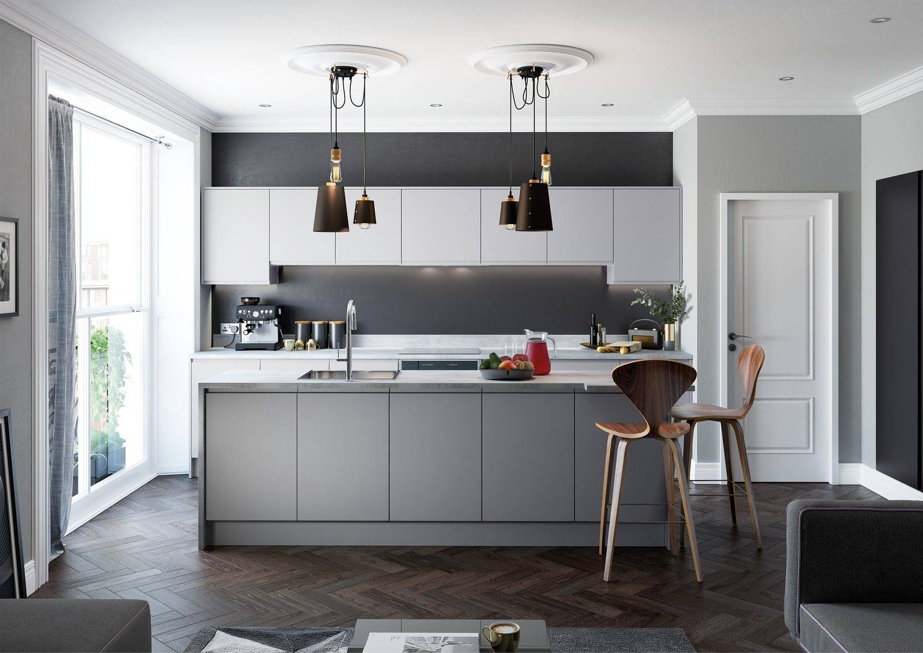Strada Matte Light Grey And Dust Grey Handleless Kitchen | Colourhill, Mansfield