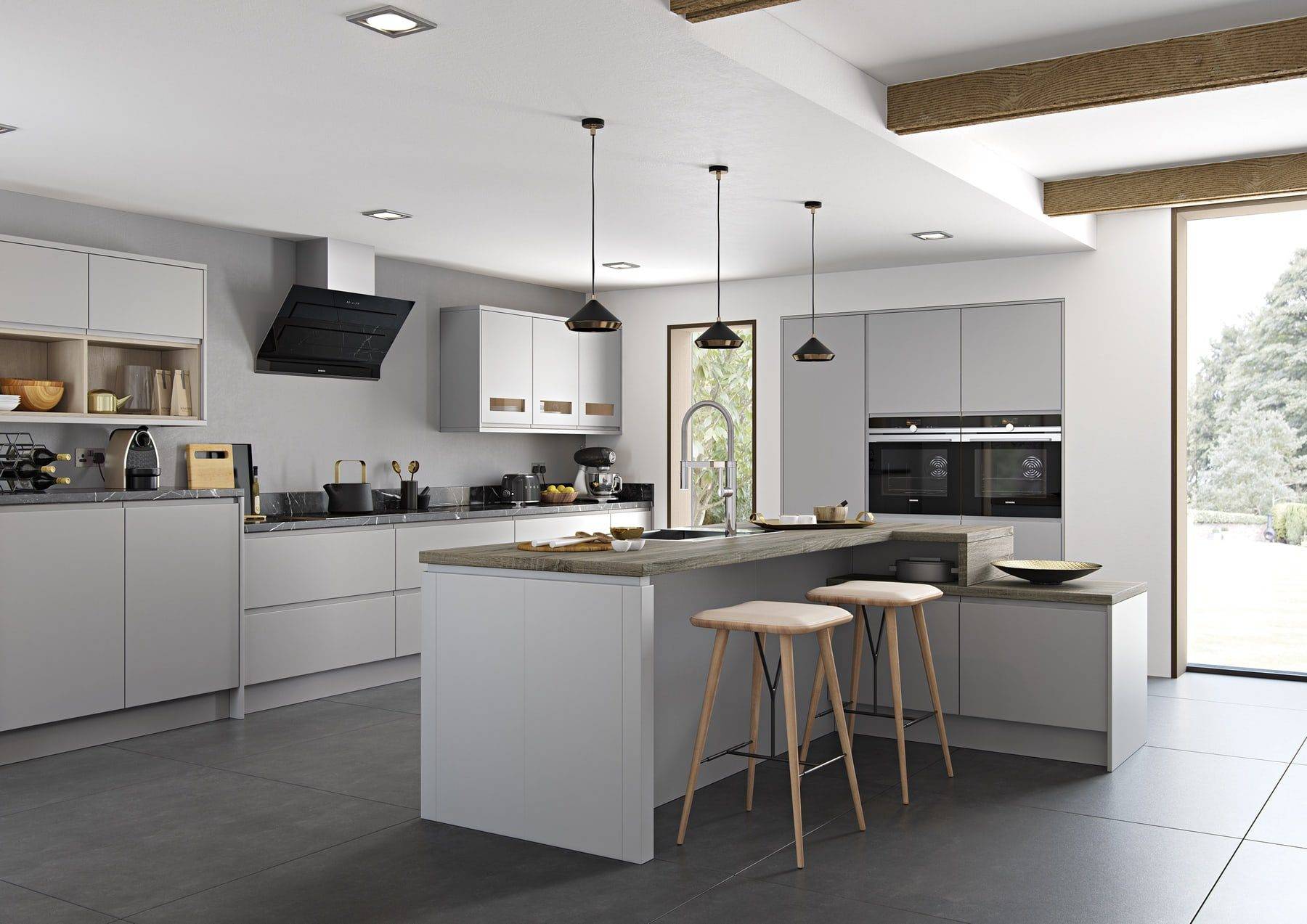 Strada Matte Light Grey L Shaped Kitchen With Island | Colourhill, Mansfield