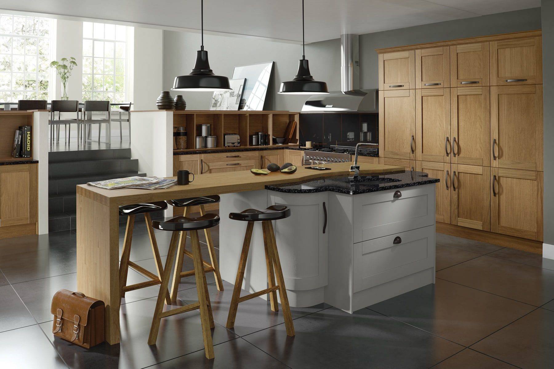 Madison Light Oak And Light Grey Shaker Kitchen With Island | Colourhill, Mansfield