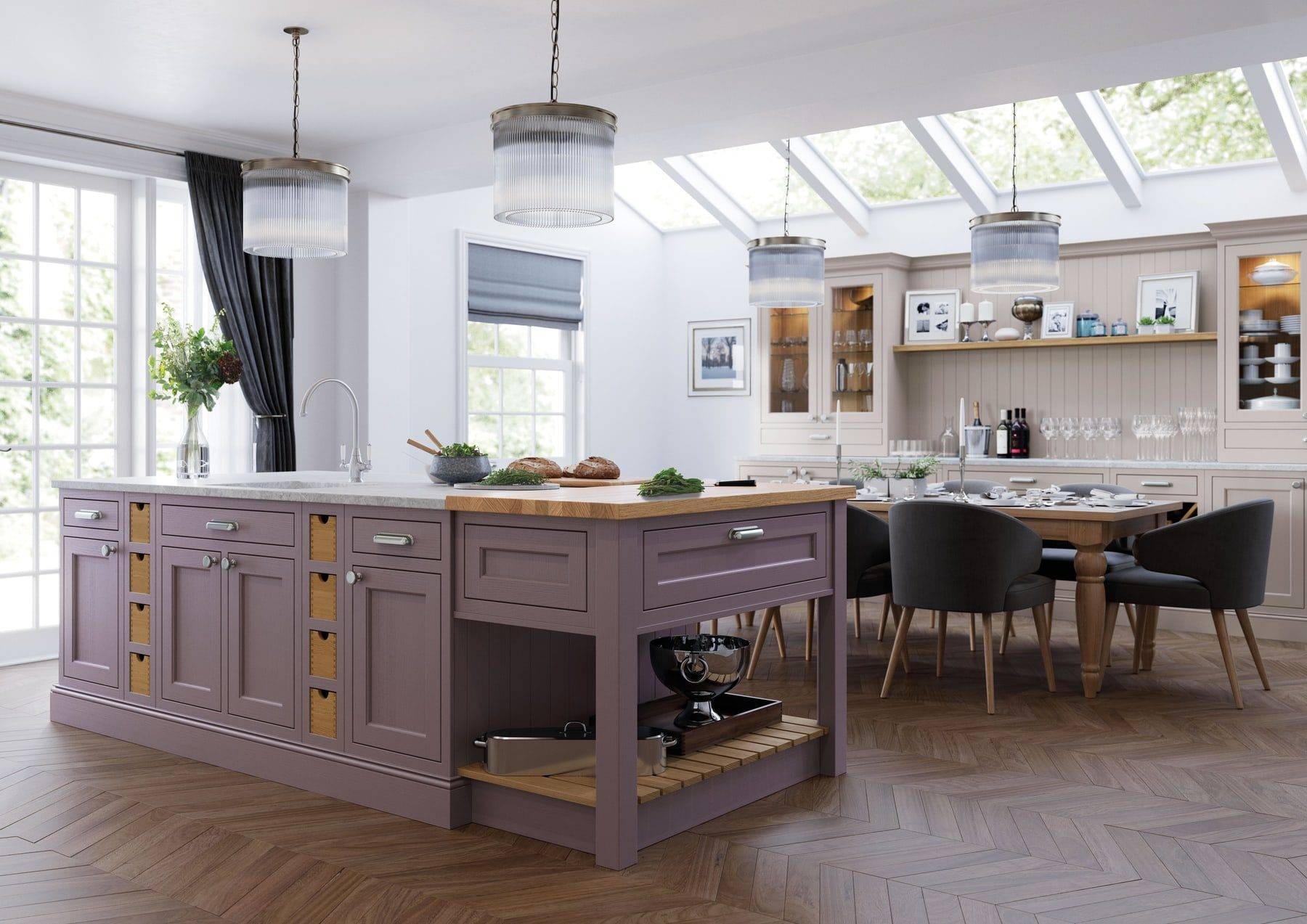 Belgravia Lavendar Gray And Cashmere Shaker Open Plan Kitchen | Colourhill, Mansfield