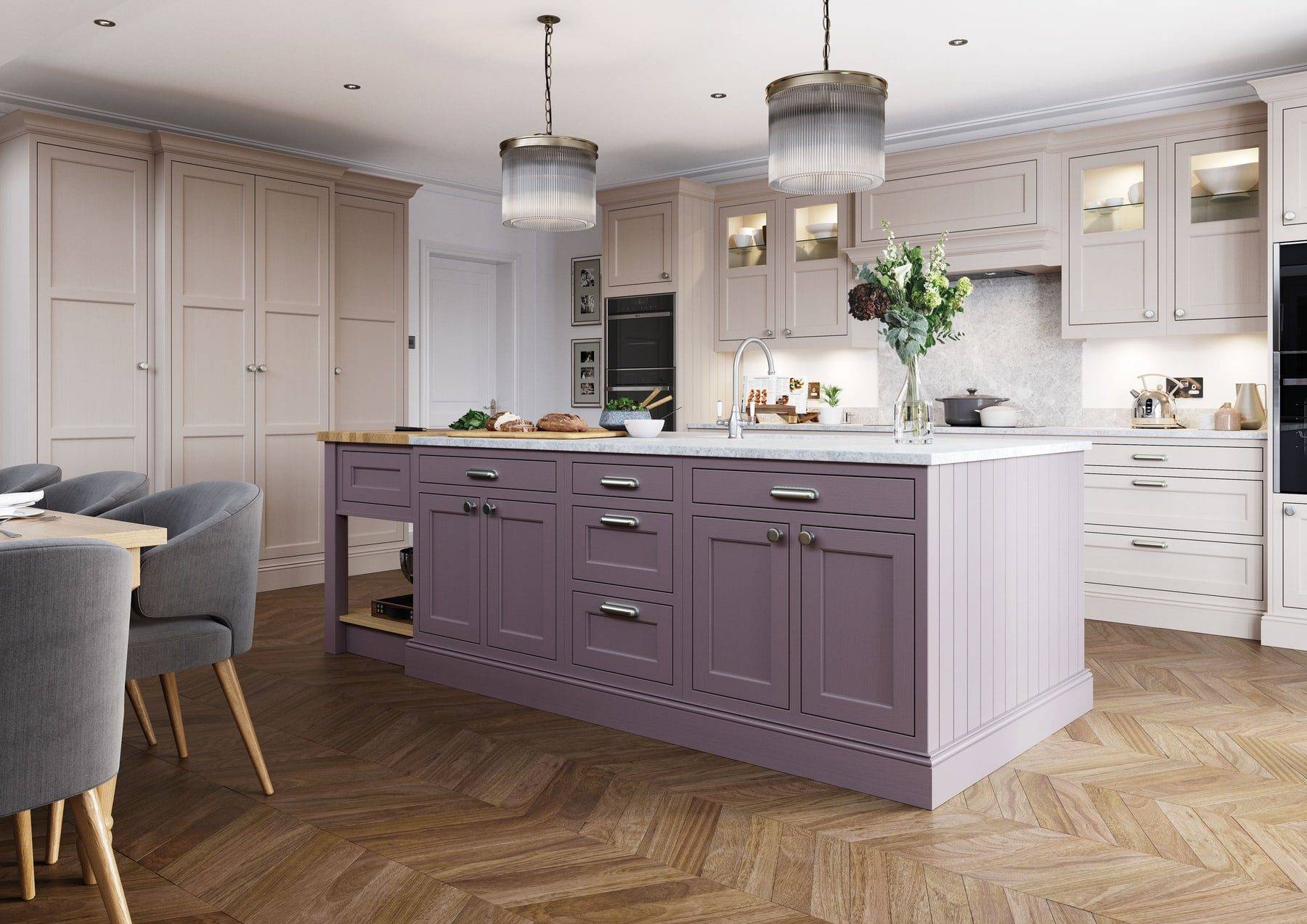 Belgravia Lavendar Gray And Cashmere In Frame Shaker Kitchen With Island | Colourhill, Mansfield