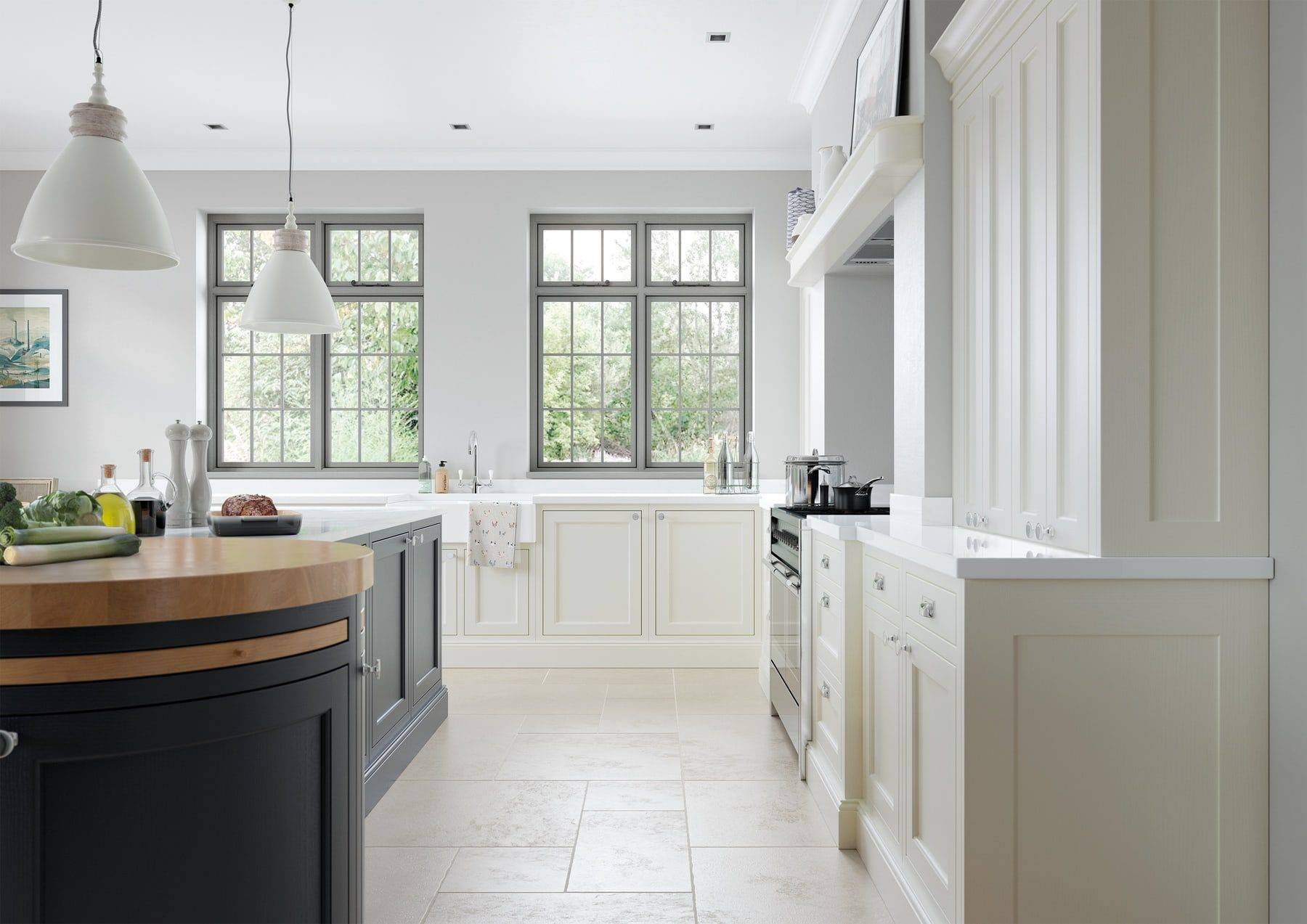 Belgravia Porcelain And Slate Blue In Frame L Shaped Kitchen | Colourhill, Mansfield