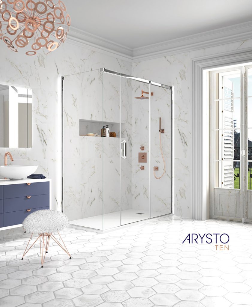Merlyn Arysto Ten 3 Panel Slider With Halo Handle | Cambridgeshire Bathrooms, Cambridge