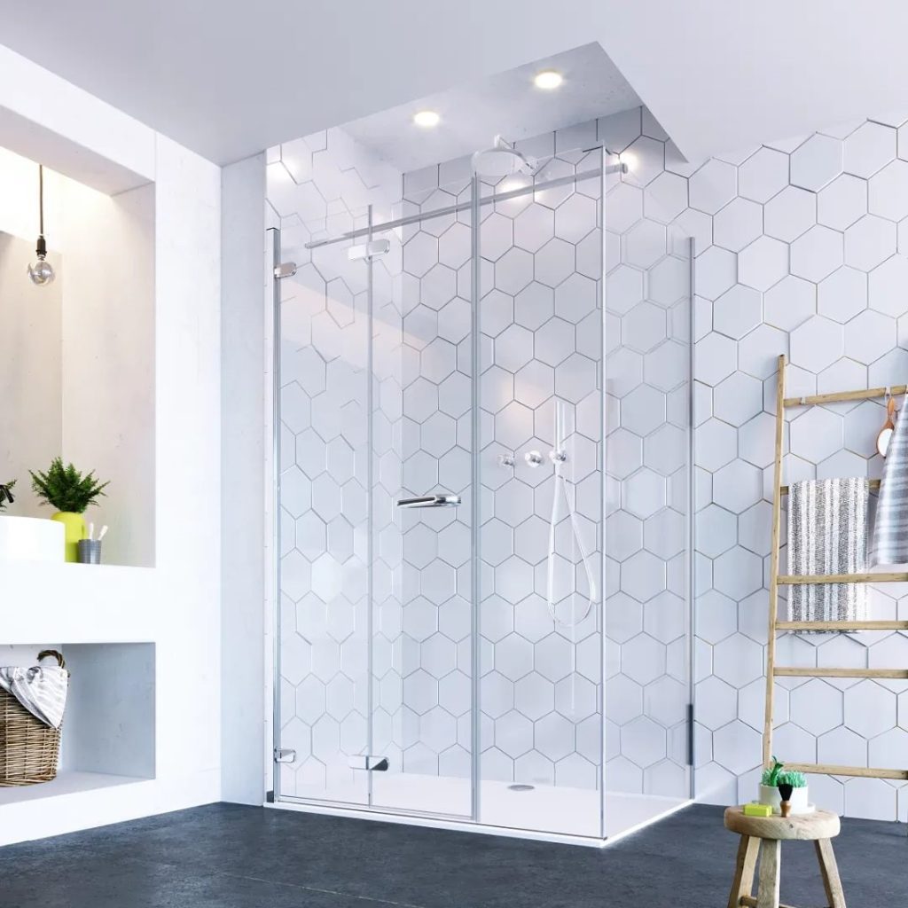 Oro Enclosures Bifold Door With Ultra Frameless Corner Side Panel Image 1 2X | Cambridgeshire Bathrooms, Cambridge