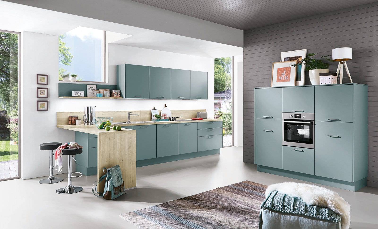 Nobilia Matt Blue Wood Open Plan Kitchen 2021 | Alon Interiors, Kent