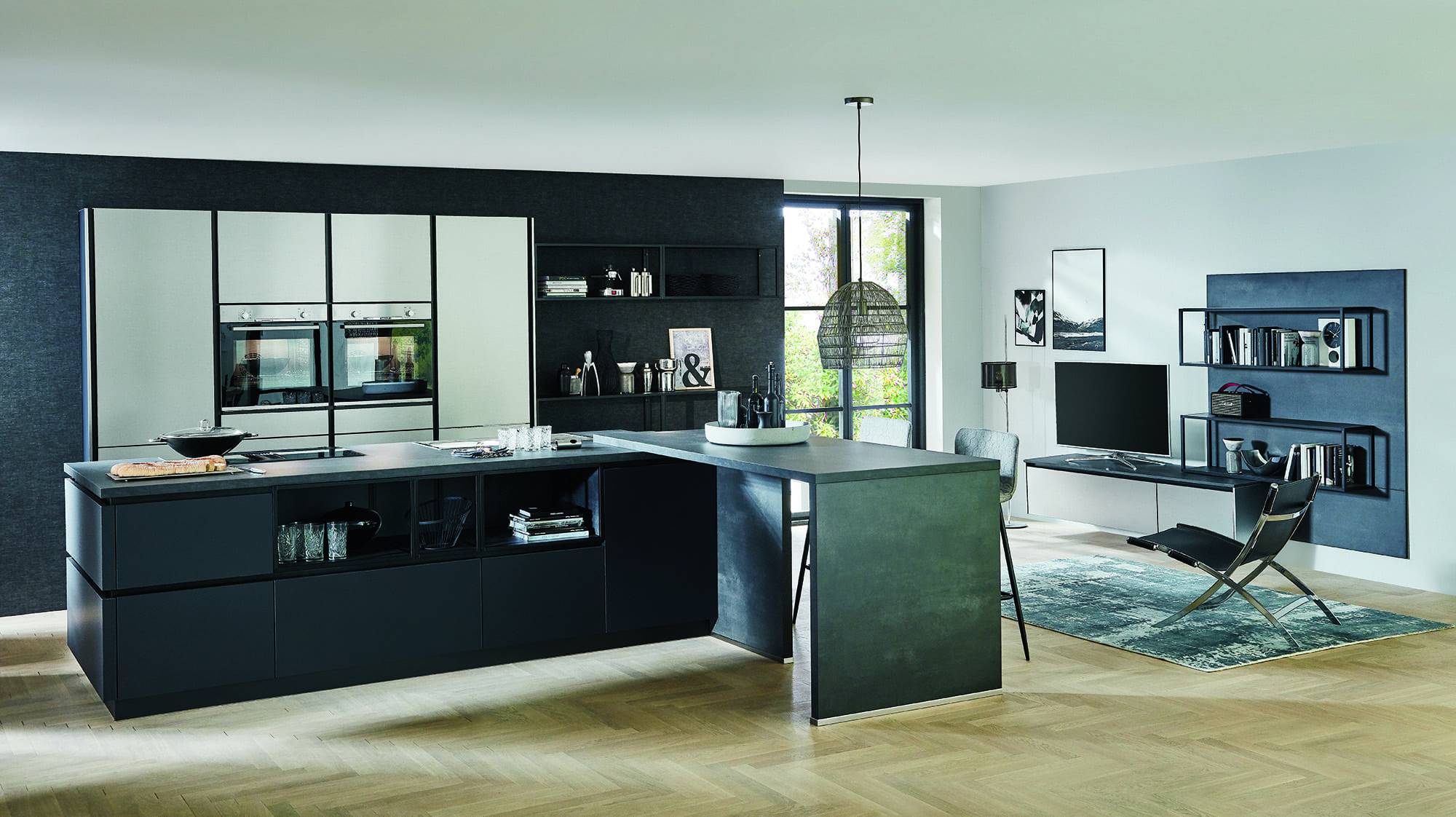 Nobilia Black Matt Metallic Handleless Kitchen With Island 2021 1 | Alon Interiors, Kent