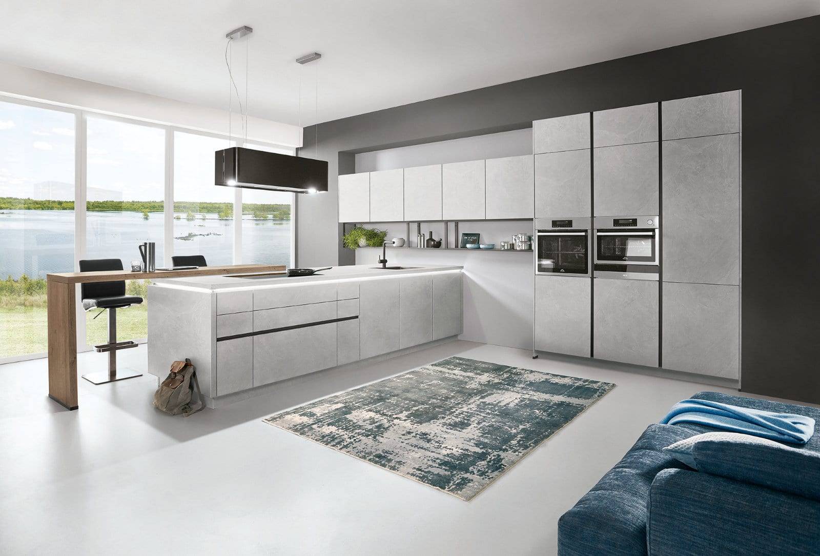 Nobilia Grey Stone Handleless Open Plan Kitchen 2021 1 | Alon Interiors, Kent
