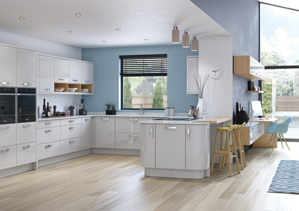 Zola Gloss Light Grey U Shaped Kitchen 1 | Colourhill, Chesterfield