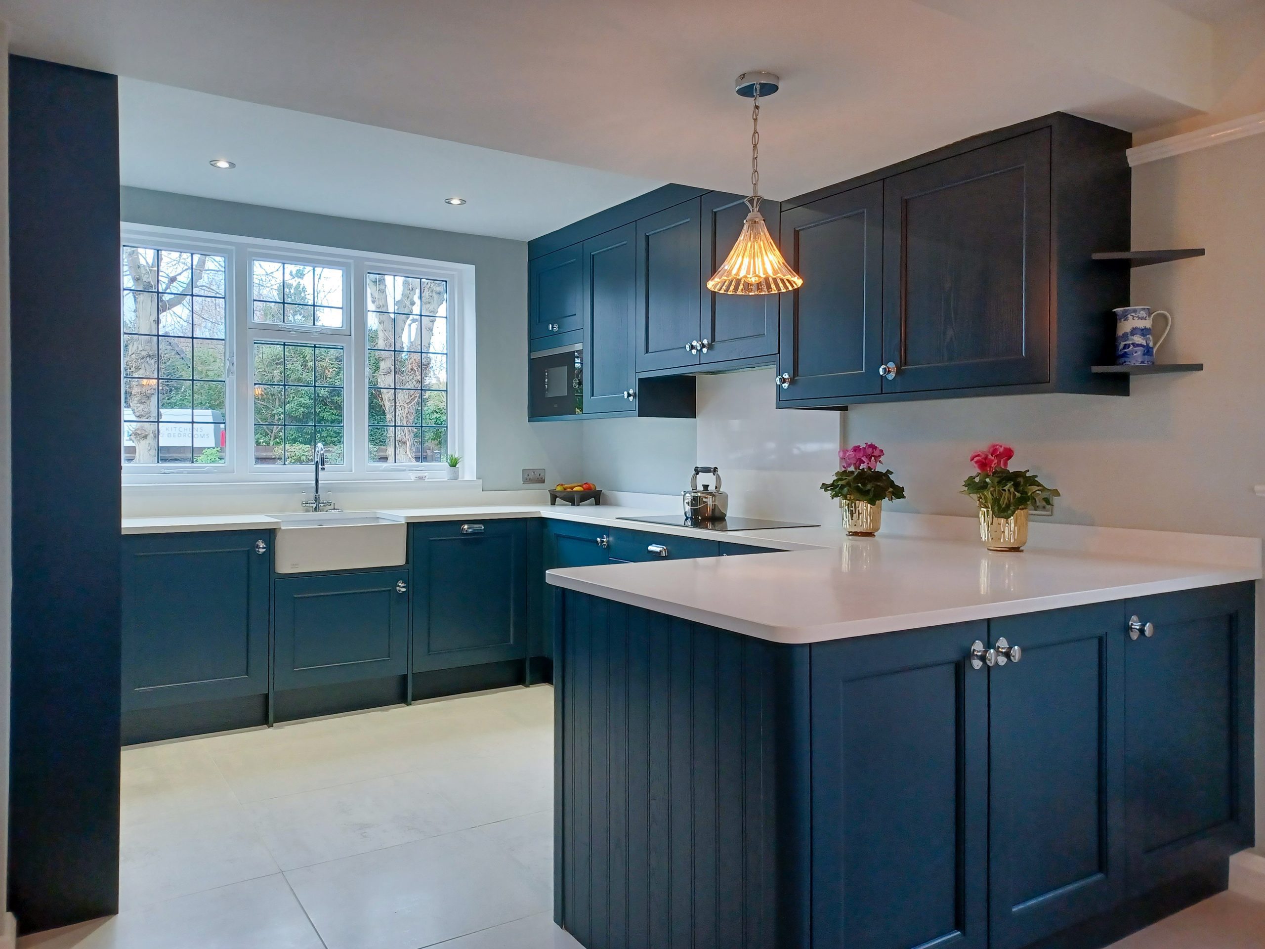 Beaded Shaker Kitchen In Dark Blue | Colourhill, Chesterfield