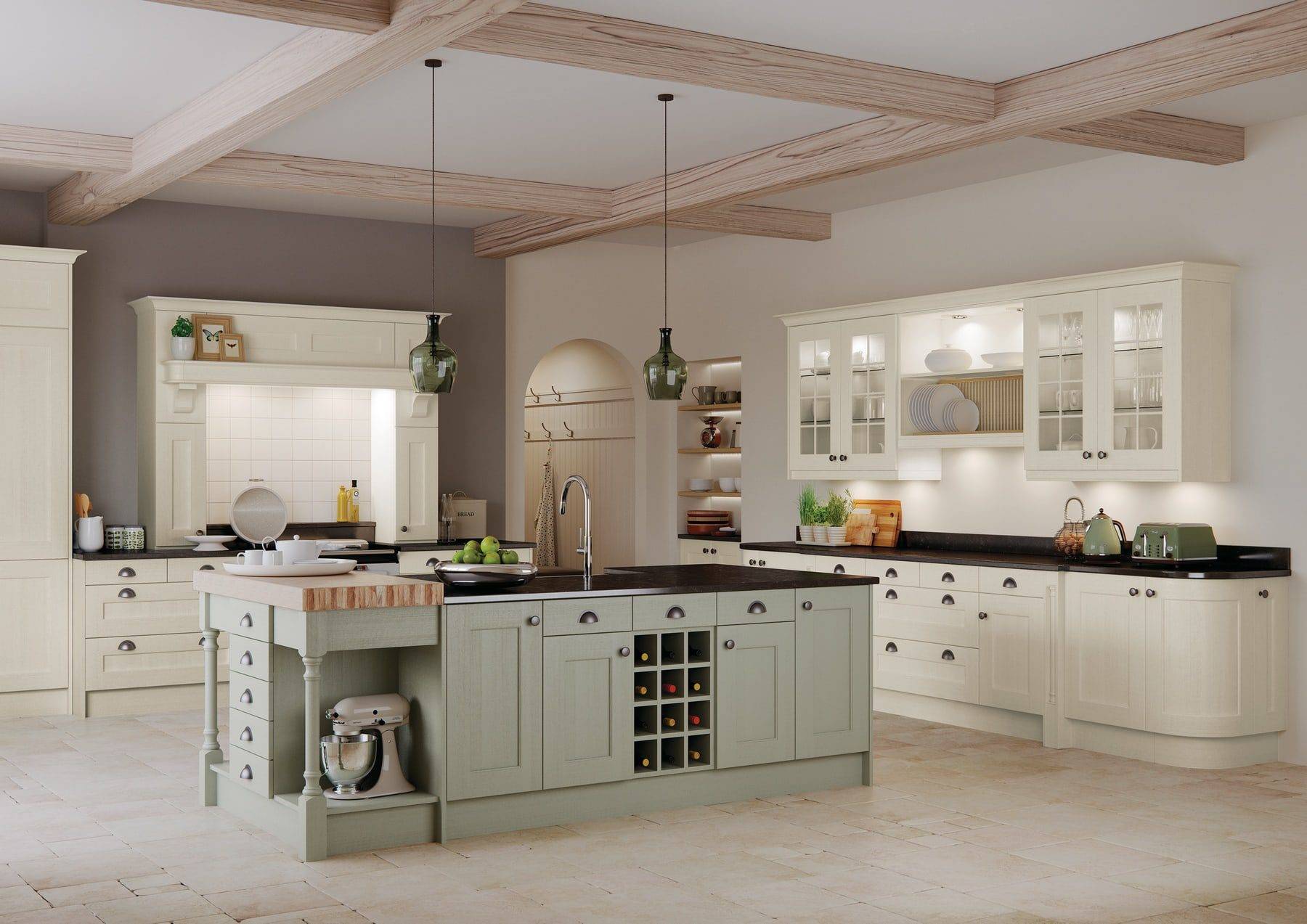Wakefield Ivory And Sage Green Shaker Kitchen | Colourhill, Mansfield