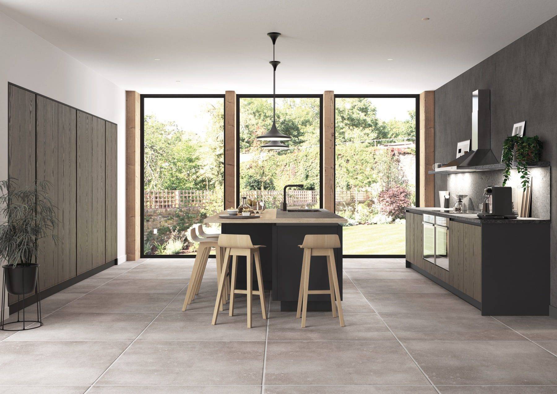 Kelso Truffle Grey And Zola Matte Graphite Handleless Kitchen With Island 1 | Colourhill, Mansfield
