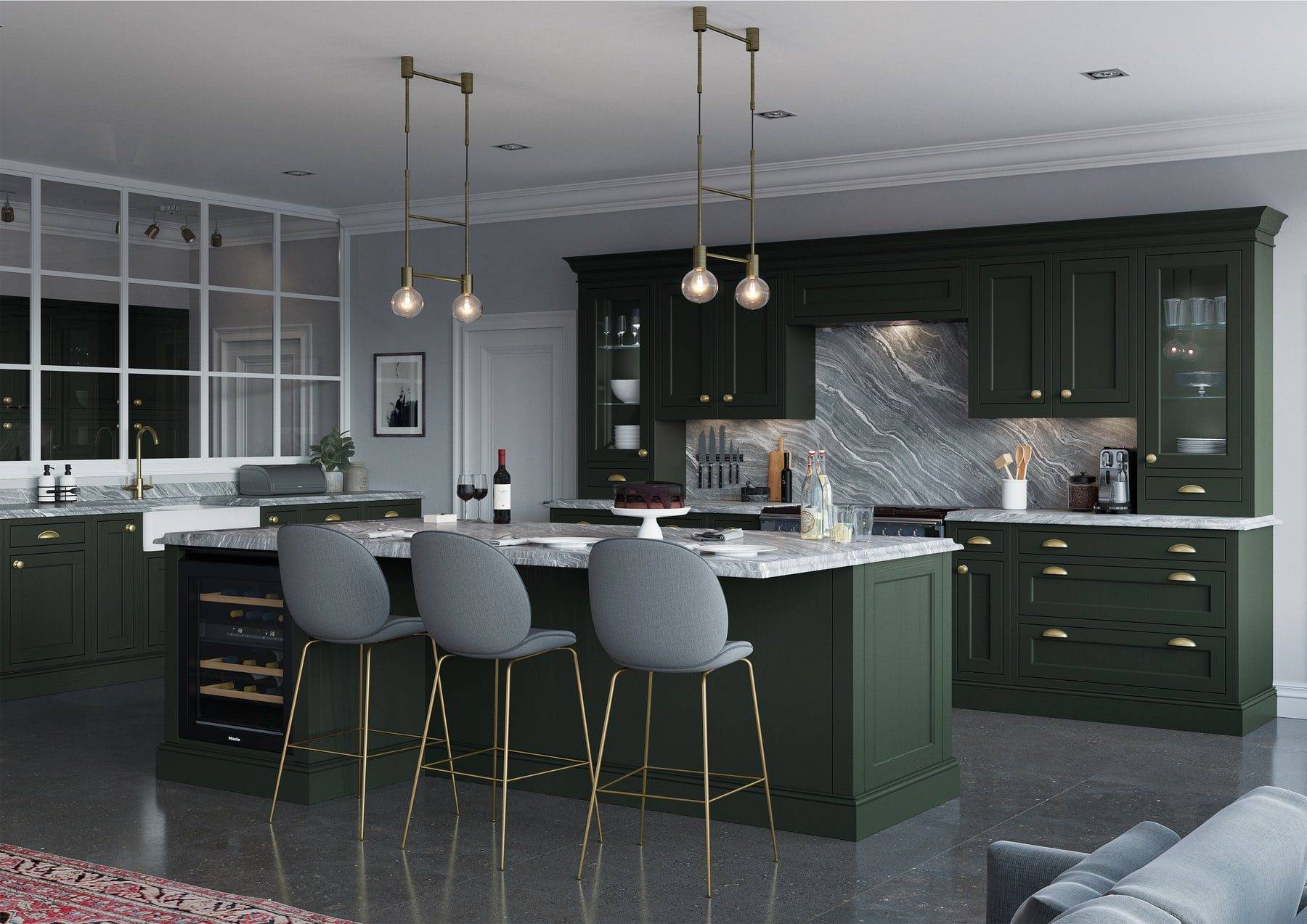 Belgravia Forest Green Shaker In Frame Kitchen With Island | Colourhill, Mansfield