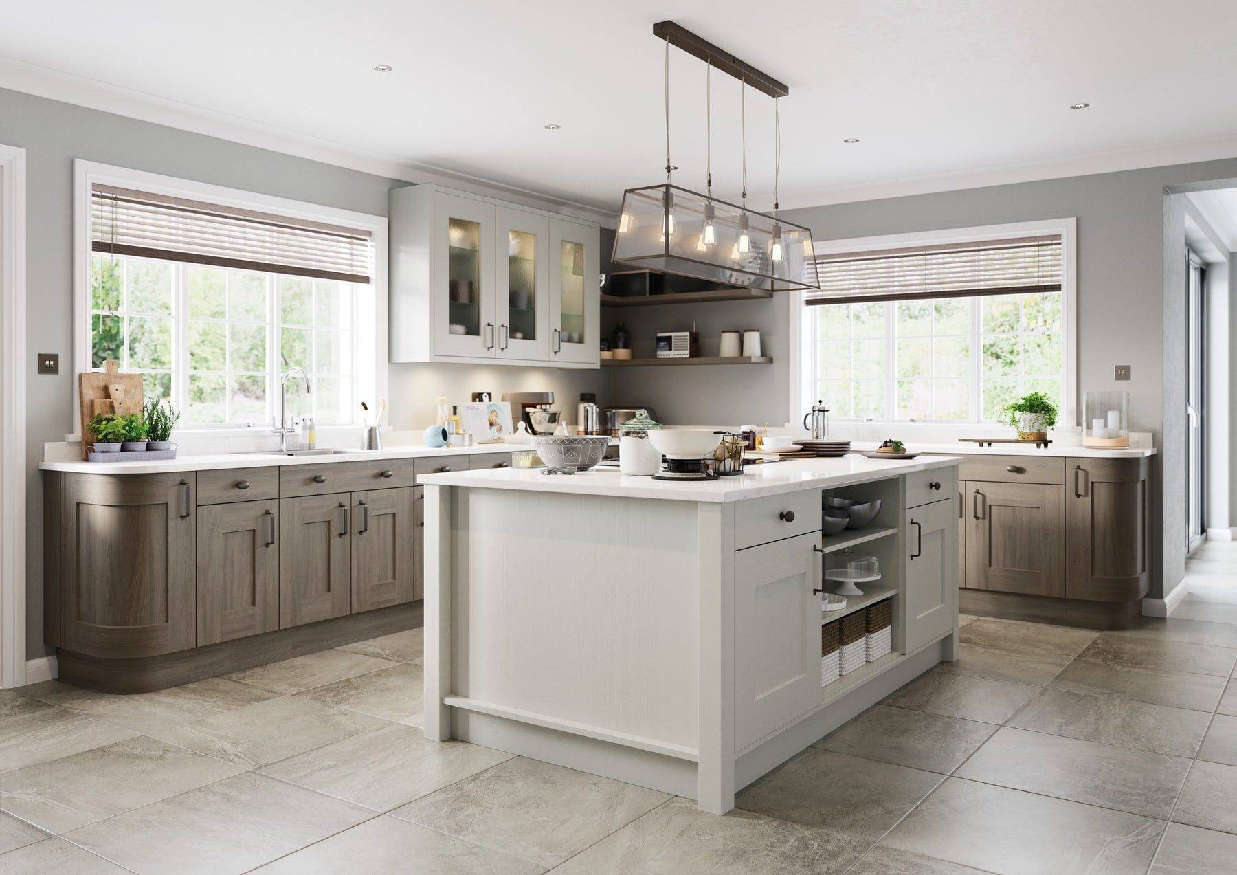 Clonmel Light Grey And Carbon Shaker L Shaped Kitchen With Island 1 | Colourhill, Mansfield