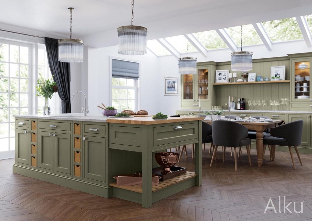 Alku Sage Green Kitchen Island | Rowe Fitted Interiors, Hoylake