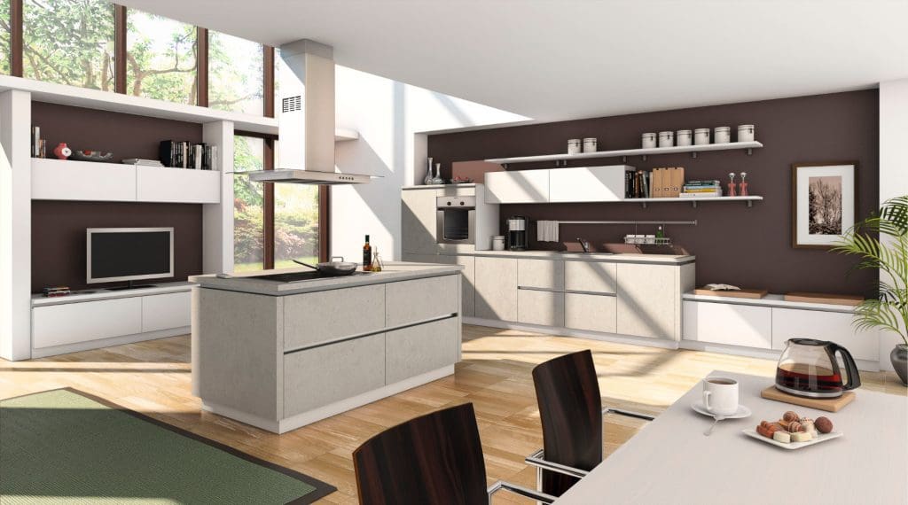 Bauformat Concrete Handleless Open Plan Kitchen With Island 4 | Rowe Fitted Interiors, Hoylake
