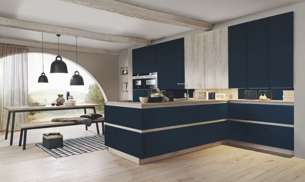 Bauformat Modern Blue Handleless Kitchen 1 | Rowe Fitted Interiors, Hoylake