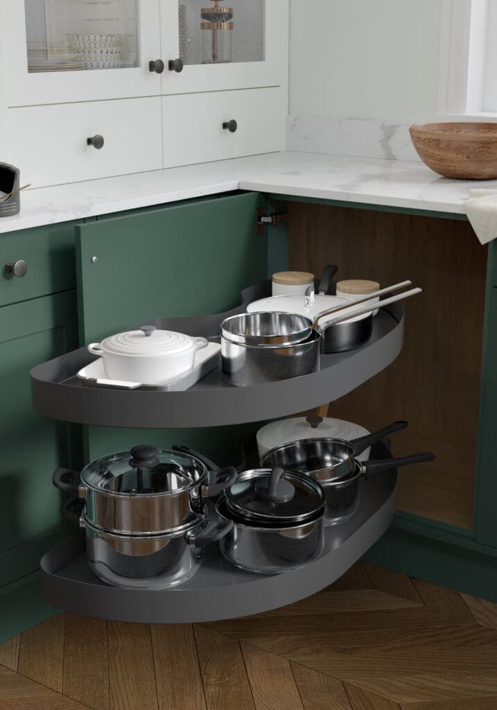 Clifden Heritage Green and Porcelain CORNERSTONE Maxx Planero Lava 600 cabinet | Rowe Fitted Interiors