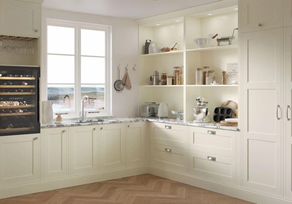 Winslow Pantry Blue Porcelain Classic Traditional Kitchen 2 Stori | Rowe Fitted Interiors