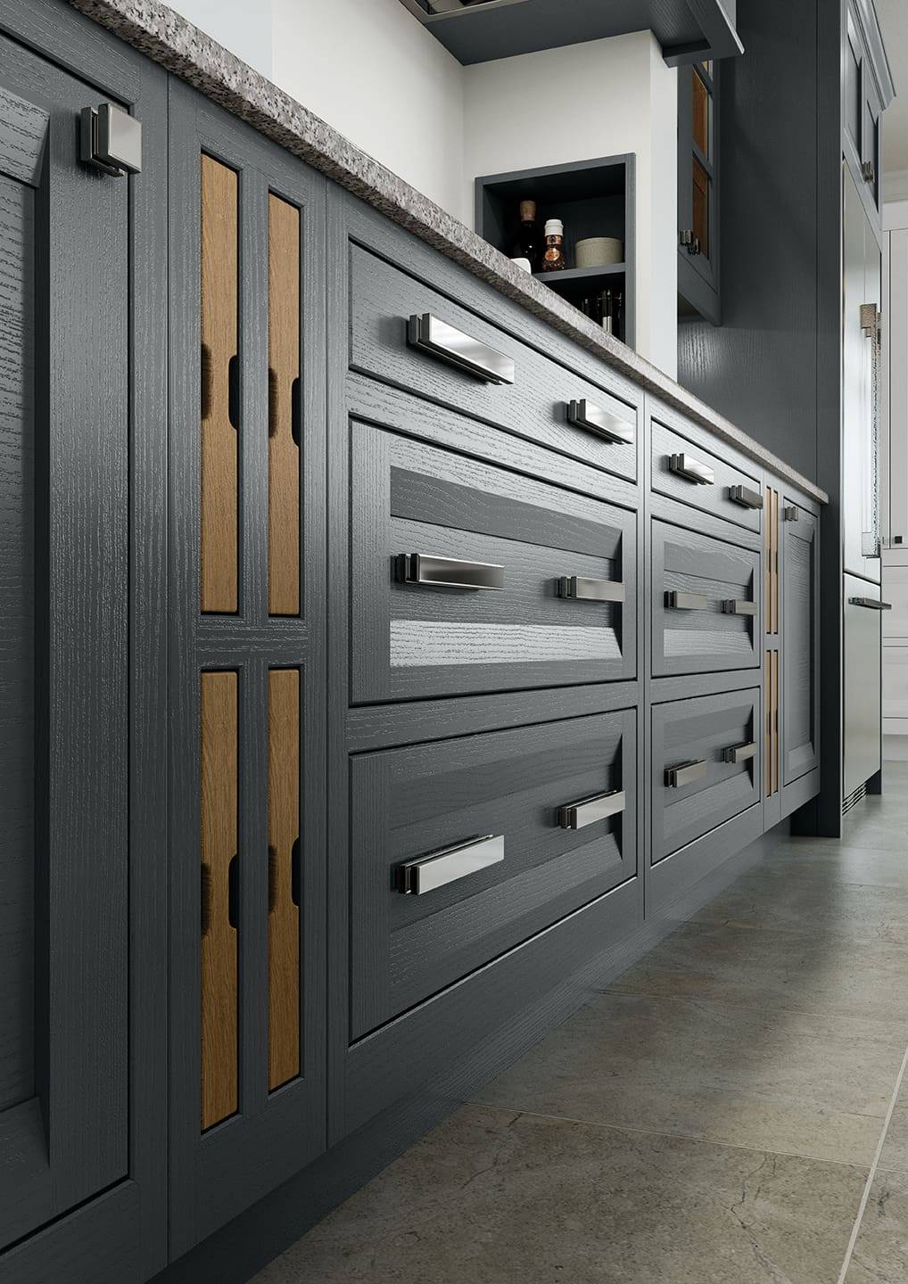 Novelle Peterborough Gun Metal Grey Brilliant White White Oak Cameo 6 LR RGB | Rowe Fitted Interiors