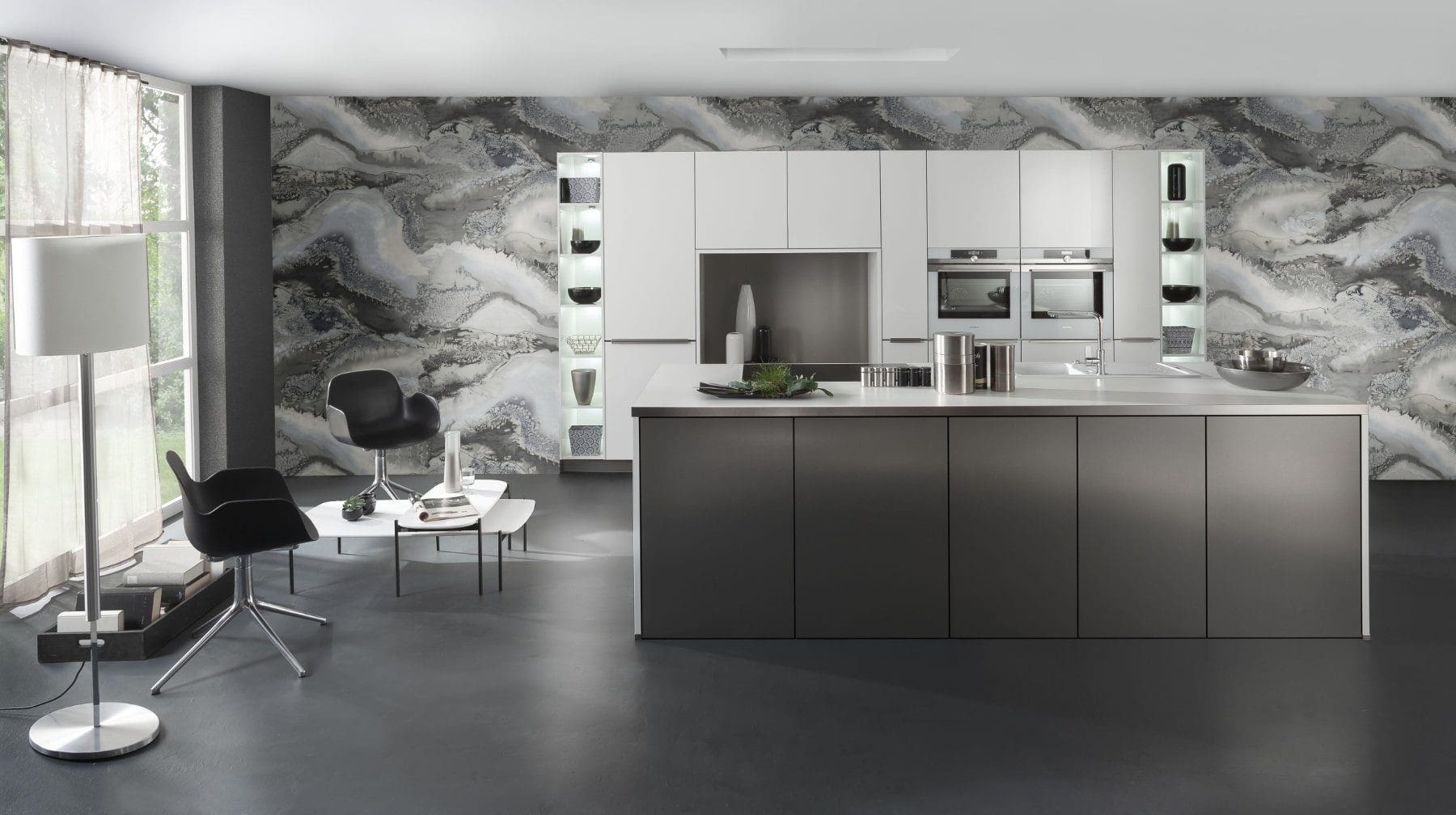 Bauformat Matt White Metallic Effect Kitchen With Island 1 | Rowe Fitted Interiors