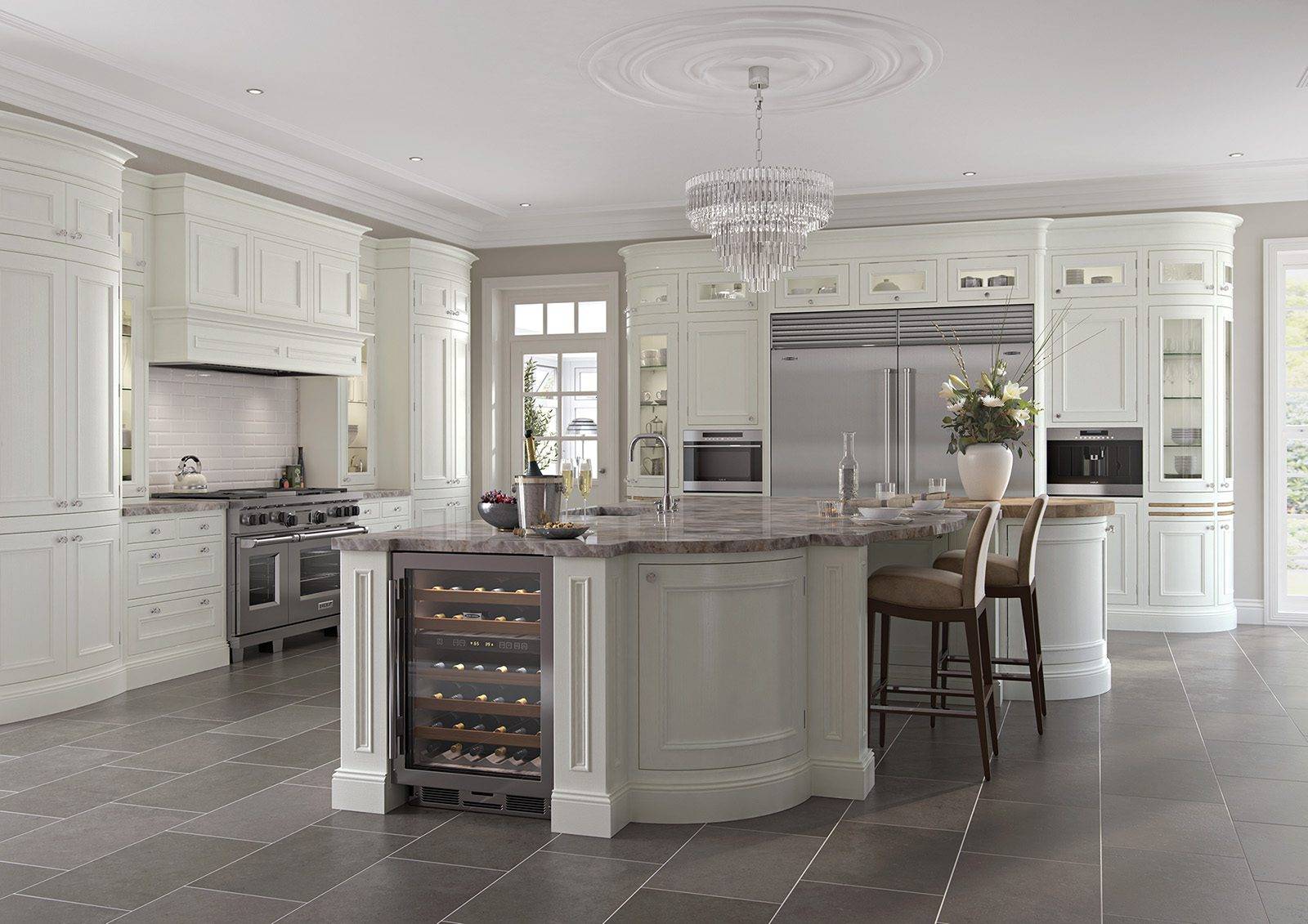 Aisling In Frane White Shaker Kitchen With Curved Island | Rowe Fitted Interiors, Hoylake