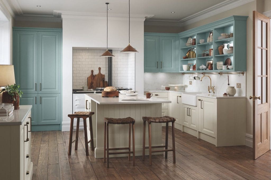 Jacobsentaupegreyandlightteal Mainshoot Cmyk | Jaystone Kitchens, Oldham
