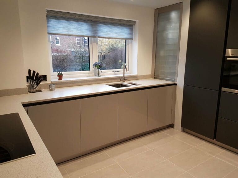 Grey + White Handleless Kitchen