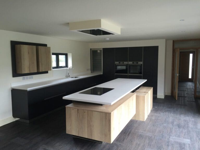 Black Matt + Wood Handleless Kitchen With Island