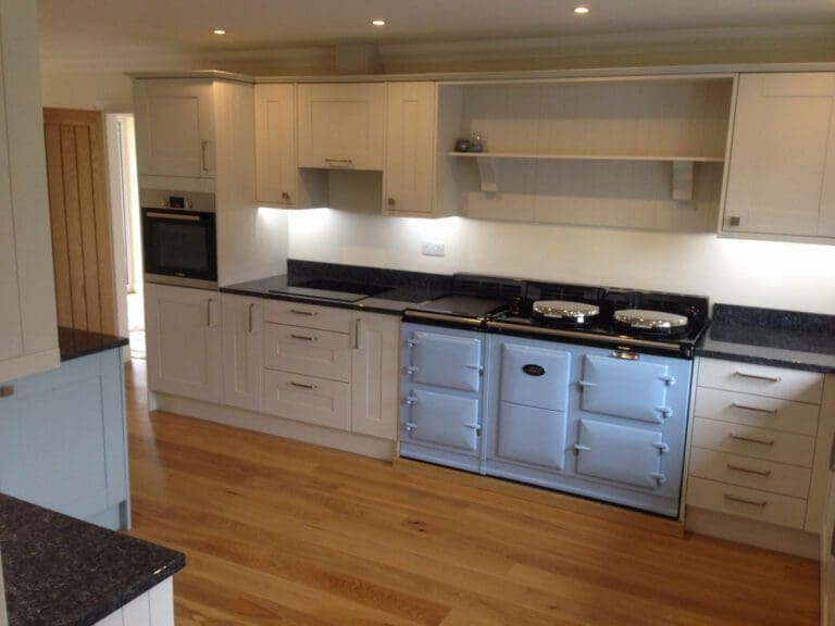 White + Light Blue Shaker Kitchen