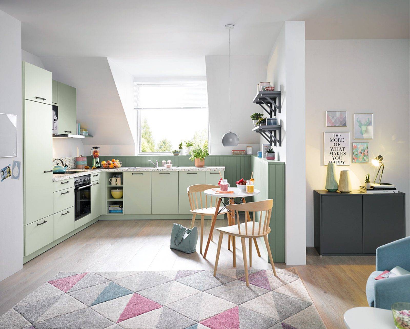 Schuller Green Matt L Shaped Kitchen 1 1 | Classique Kitchens, Carlisle