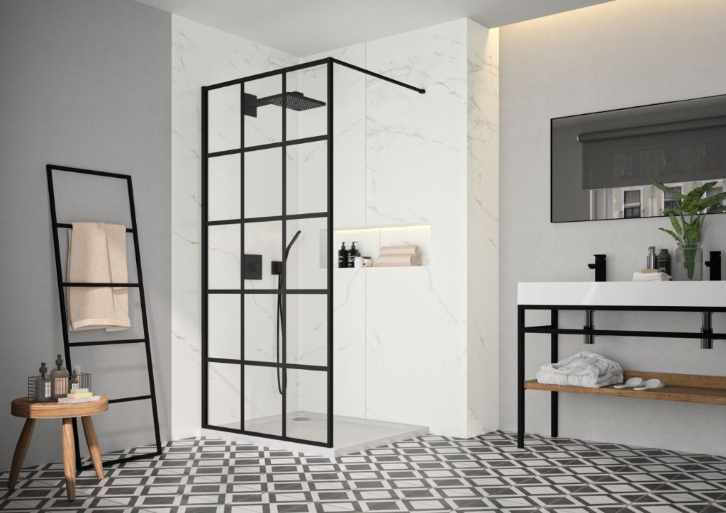 Merlyn Black Framed Squared Showerwall Lr | Glasgow Kitchen