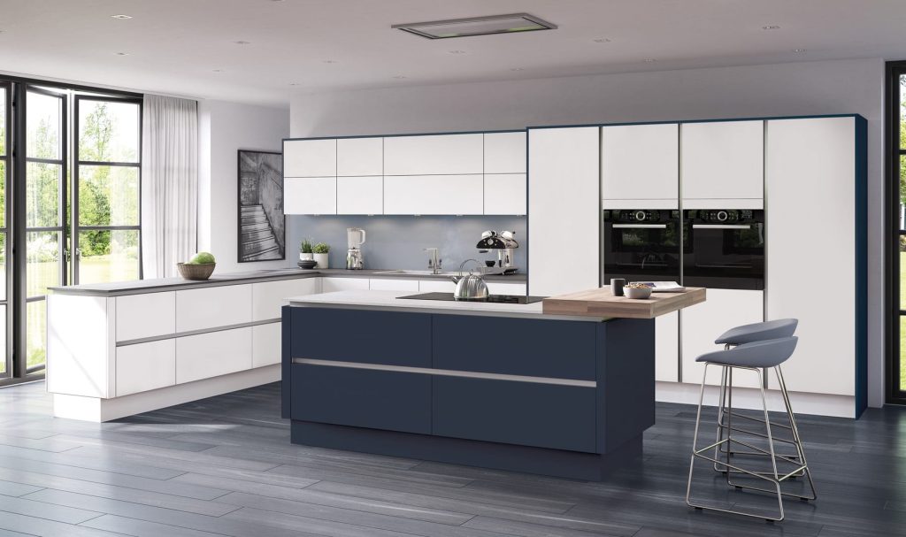 Moderna Matt White Matt Indigo | Glasgow Kitchen